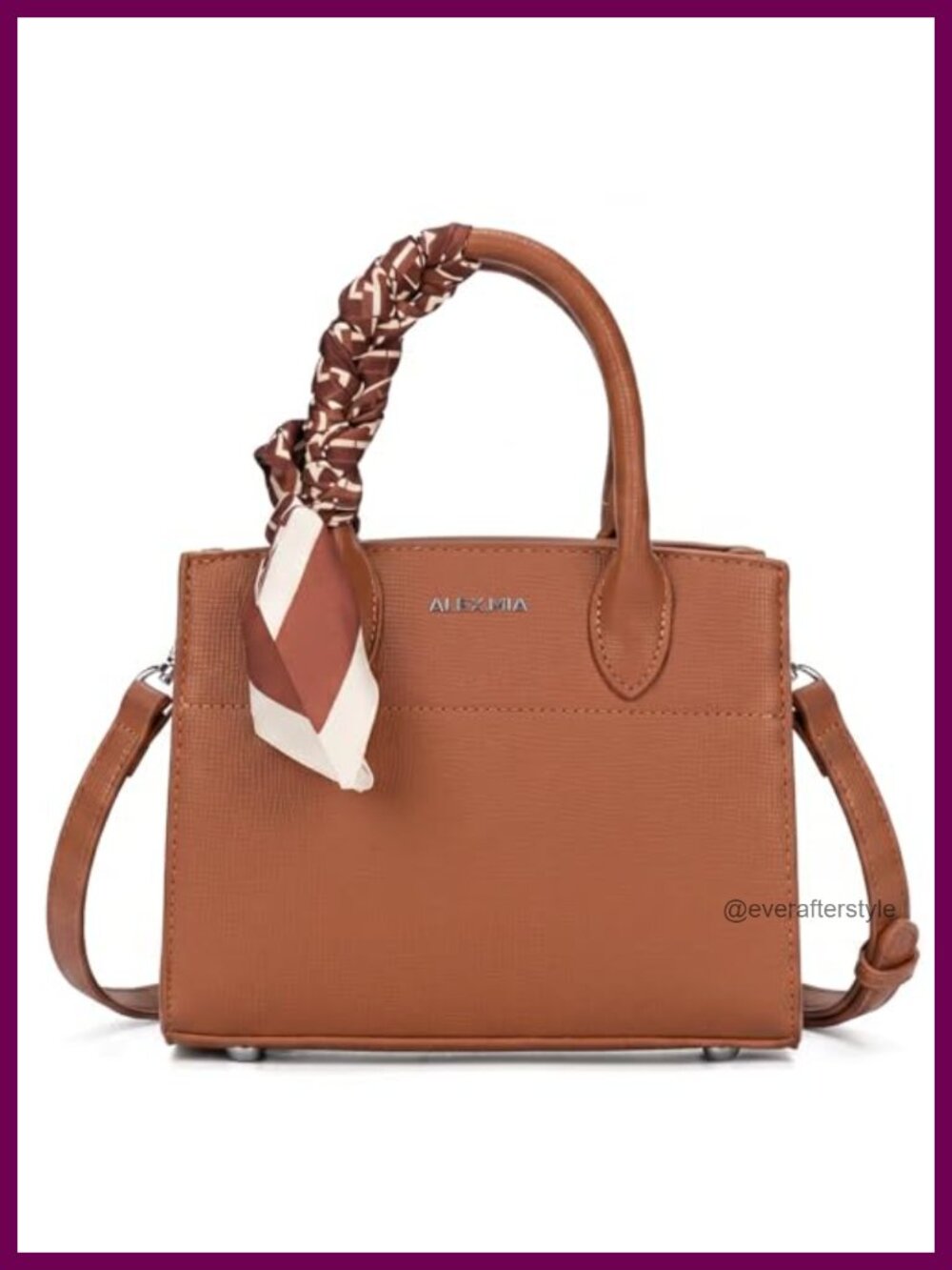 Vegan Leather Top-Handle Purse with Detachable Ribbon Accent